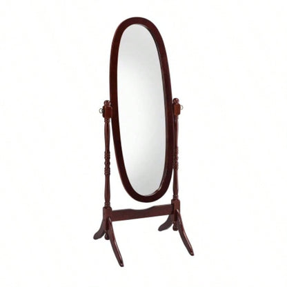 59.25 Tall Standing Wooden Floor Mirror with White, Oval Shape