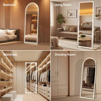 60x16 Inch Full Length Mirror with Lights, Full Body Dressing Standing, Hanging Mounted Mirror Living Room Bedroom Cloakroom, Square Black