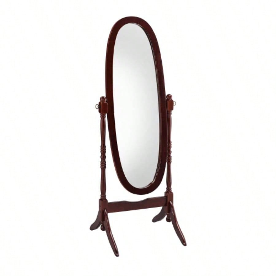 59.25 Tall Standing Wooden Floor Mirror with White, Oval Shape