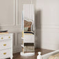 360 Rotating 66x14 Multifunctional Full Length Mirror with Hook Storage Rack Coat Rack with Mirror Solid Wood Floor Mirror Bedroom Living Room Cloakroom Space Saving wh