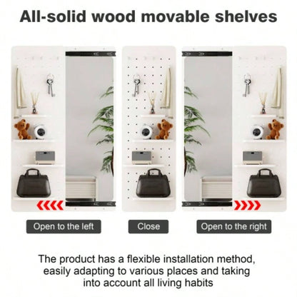 Wall Mounted Full Length Mirror, Full Body Mirror with Shelf, Full Body Mirror with Hook Wall Mounted Mirror with Multifunctional Design Panel, Bedroom/Living Room/Entrance White47.6*15.7in