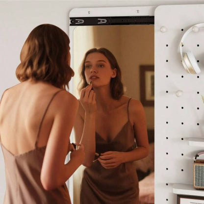 Wall Mounted Full Length Mirror, Full Body Mirror with Shelf, Full Body Mirror with Hook Wall Mounted Mirror with Multifunctional Design Panel, Bedroom/Living Room/Entrance White47.6*15.7in