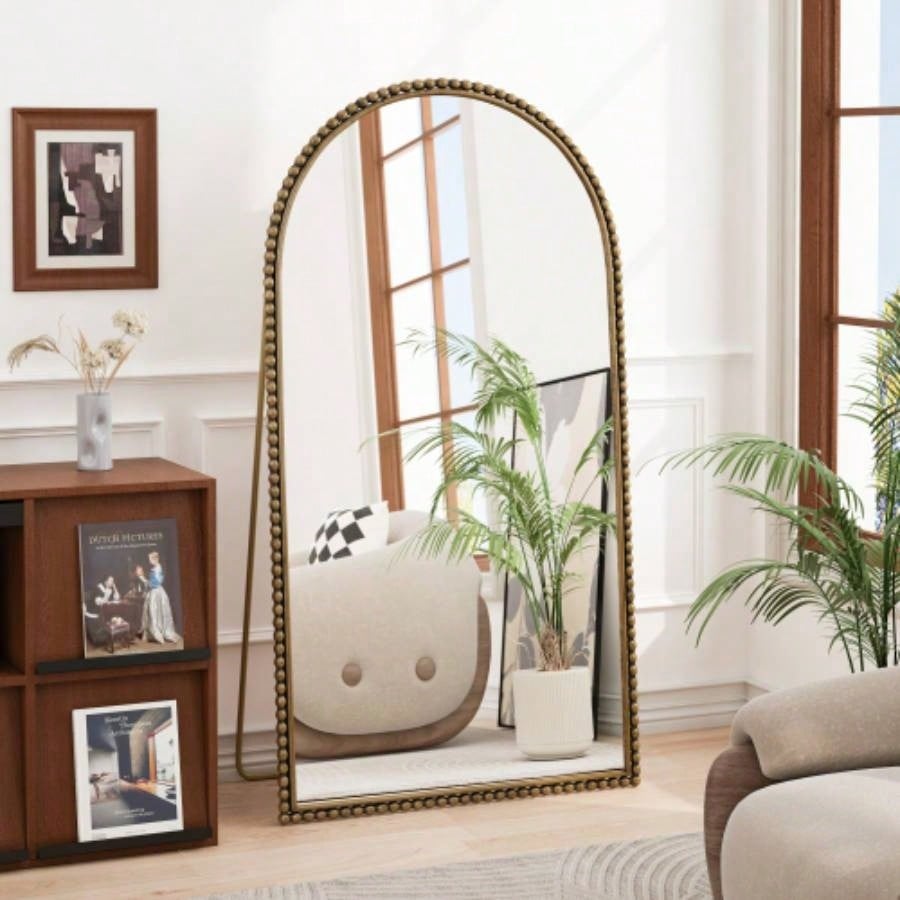 Iron Arch Retro Full Length Mirror With Supporting Feet, Living Room, Bedroom Silver