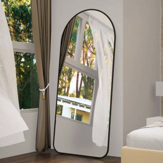 Arch Full Length Mirror 7132 Big Full Body Mirror Bedroom Oversized Floor Mirror Large Standing Mirror Living Room Dressing Mirror Leaning Against Wall, Metal Frame, Black