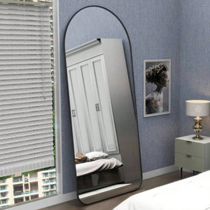 Arch Full Length Mirror 7132 Big Full Body Mirror Bedroom Oversized Floor Mirror Large Standing Mirror Living Room Dressing Mirror Leaning Against Wall, Metal Frame, Black