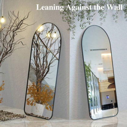 Arch Full Length Mirror 7132 Big Full Body Mirror Bedroom Oversized Floor Mirror Large Standing Mirror Living Room Dressing Mirror Leaning Against Wall, Metal Frame, Black