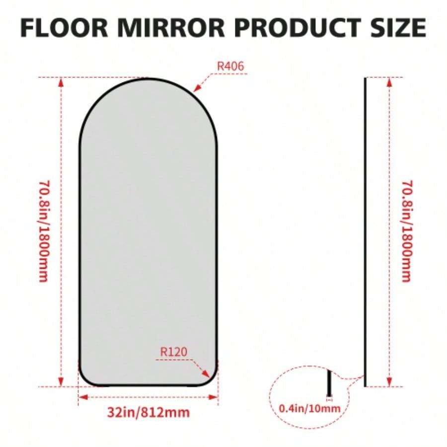 Arch Full Length Mirror 7132 Big Full Body Mirror Bedroom Oversized Floor Mirror Large Standing Mirror Living Room Dressing Mirror Leaning Against Wall, Metal Frame, Black