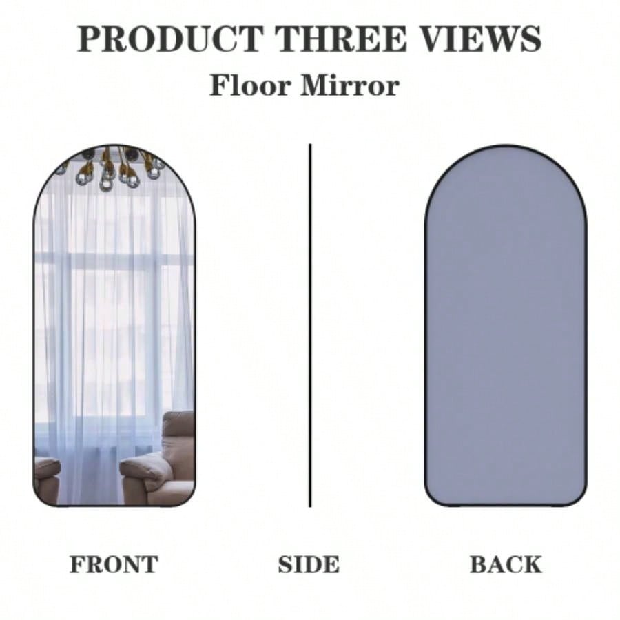 Arch Full Length Mirror 7132 Big Full Body Mirror Bedroom Oversized Floor Mirror Large Standing Mirror Living Room Dressing Mirror Leaning Against Wall, Metal Frame, Black