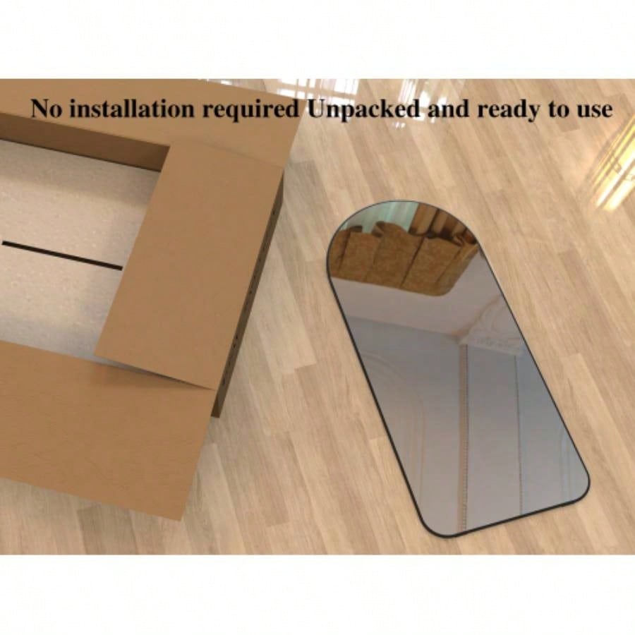 Arch Full Length Mirror 7132 Big Full Body Mirror Bedroom Oversized Floor Mirror Large Standing Mirror Living Room Dressing Mirror Leaning Against Wall, Metal Frame, Black