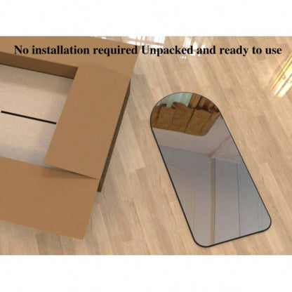 Arch Full Length Mirror 7132 Big Full Body Mirror Bedroom Oversized Floor Mirror Large Standing Mirror Living Room Dressing Mirror Leaning Against Wall, Metal Frame, Black