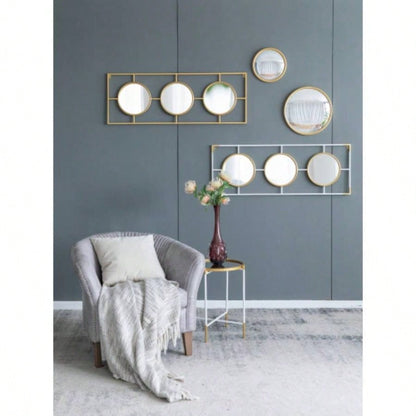 3 Mirror Piece Wall Mirror in Gold Rectangular Frame, Home Wall Decor Bedroom Living Room, 43x16