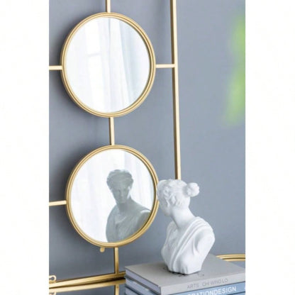 3 Mirror Piece Wall Mirror in Gold Rectangular Frame, Home Wall Decor Bedroom Living Room, 43x16