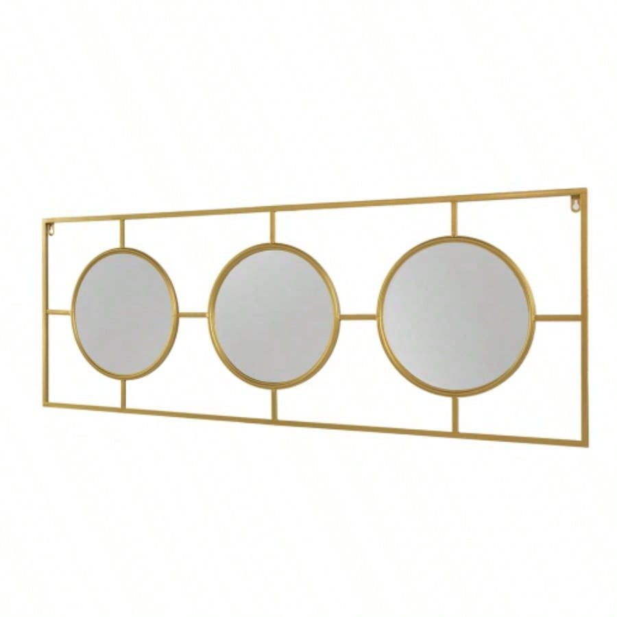 3 Mirror Piece Wall Mirror in Gold Rectangular Frame, Home Wall Decor Bedroom Living Room, 43x16