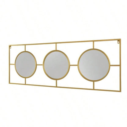 3 Mirror Piece Wall Mirror in Gold Rectangular Frame, Home Wall Decor Bedroom Living Room, 43x16