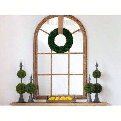 34x54.3 Large Arched Accent Mirror with Brown Frame with Decorative Window Look Classic Architecture Style Solid Fir Wood Interior Decor