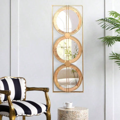 3 Mirror Piece Wall Mirror in Gold Rectangular Frame, Home Wall Decor Bedroom Living Room, 43x16