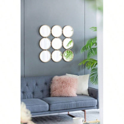 3 Mirror Piece Wall Mirror in Gold Rectangular Frame, Home Wall Decor Bedroom Living Room, 43x16