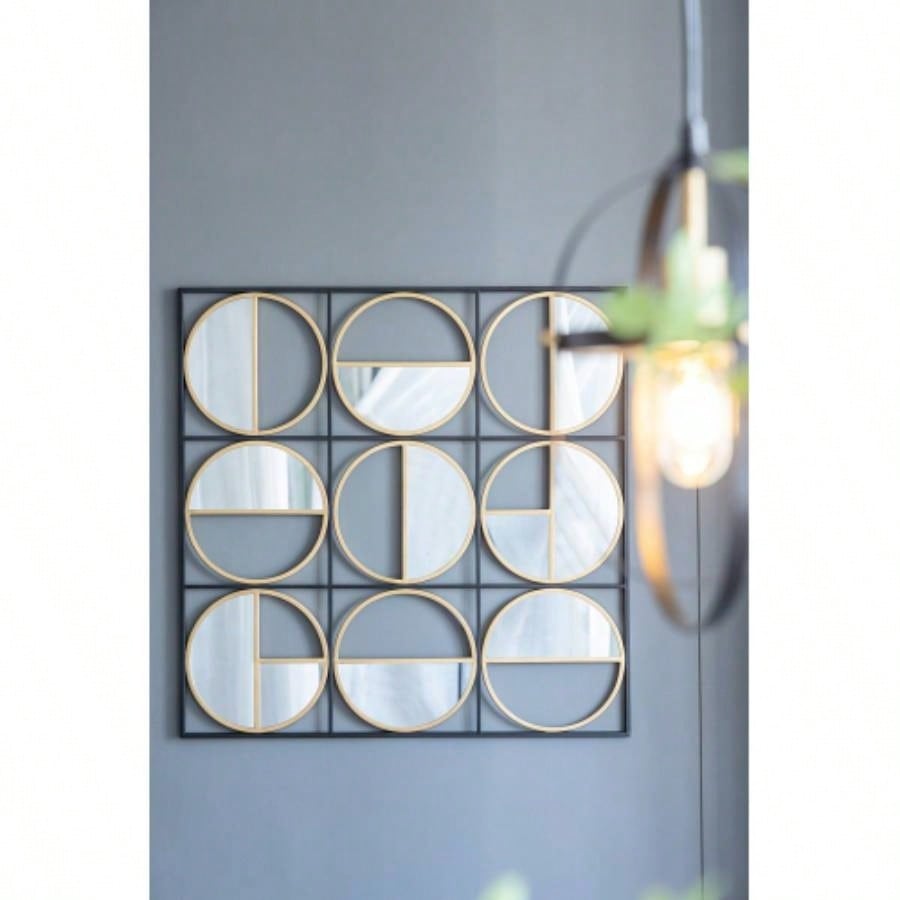 3 Mirror Piece Wall Mirror in Gold Rectangular Frame, Home Wall Decor Bedroom Living Room, 43x16