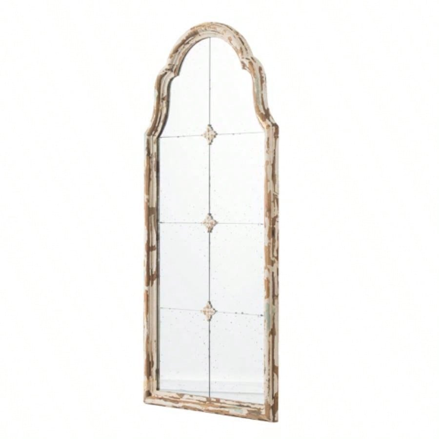 22x 48 Large Gold Framed Wall Mirror, Wood Arched Mirror with Decorative Window Look Living Room, Bathroom, Entryway