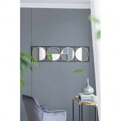 3 Mirror Piece Wall Mirror in Gold Rectangular Frame, Home Wall Decor Bedroom Living Room, 43x16