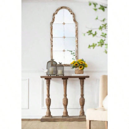 22x 48 Large Gold Framed Wall Mirror, Wood Arched Mirror with Decorative Window Look Living Room, Bathroom, Entryway