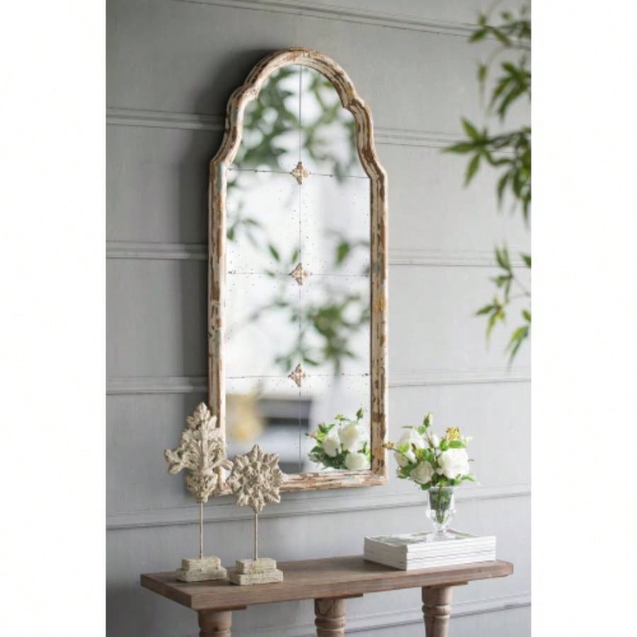 22x 48 Large Gold Framed Wall Mirror, Wood Arched Mirror with Decorative Window Look Living Room, Bathroom, Entryway