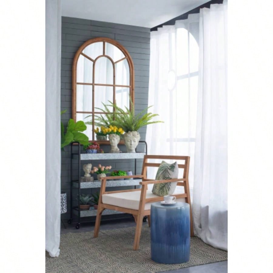 34x54.3 Large Arched Accent Mirror with Brown Frame with Decorative Window Look Classic Architecture Style Solid Fir Wood Interior Decor