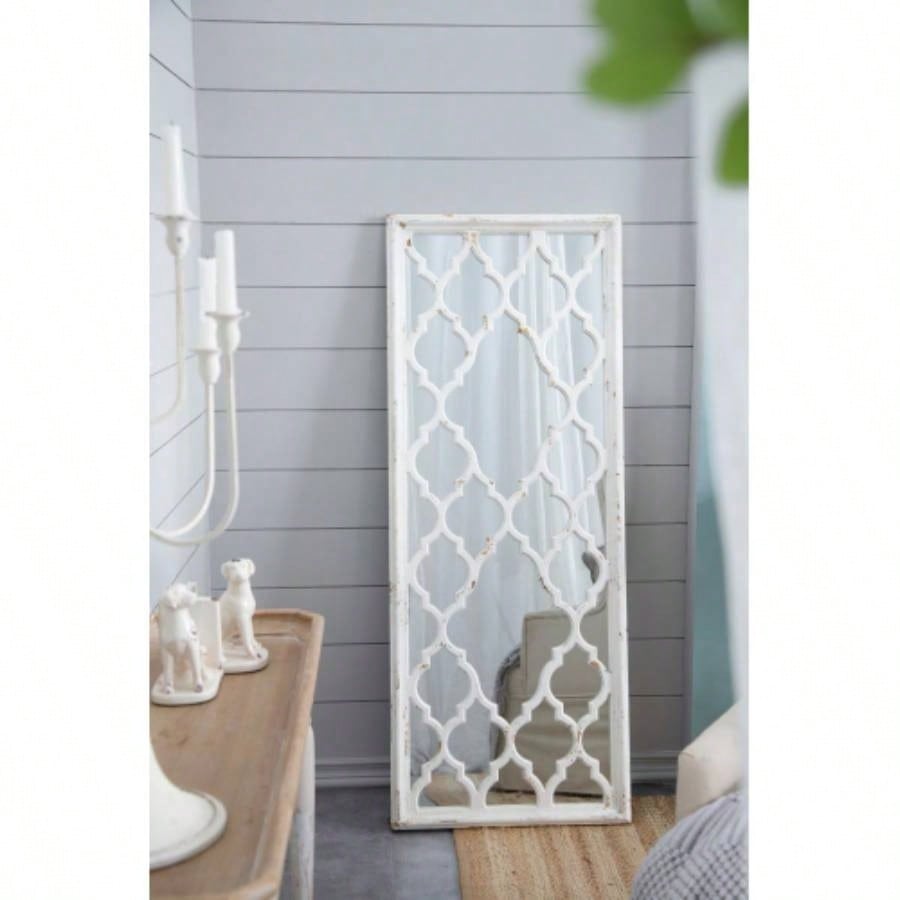 24x 60 Distressed White Floor Mirror, Full Body Mirror Bathroom Bedroom Living Room