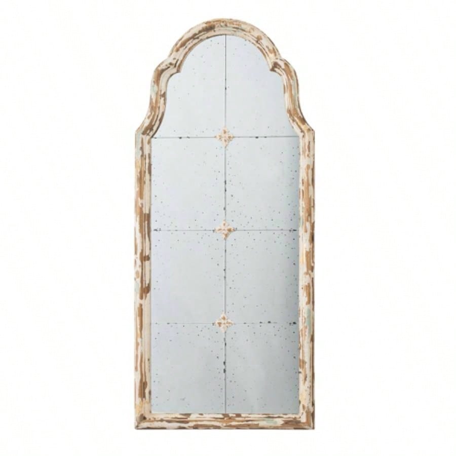 22x 48 Large Gold Framed Wall Mirror, Wood Arched Mirror with Decorative Window Look Living Room, Bathroom, Entryway