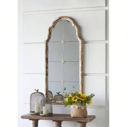 22x 48 Large Gold Framed Wall Mirror, Wood Arched Mirror with Decorative Window Look Living Room, Bathroom, Entryway