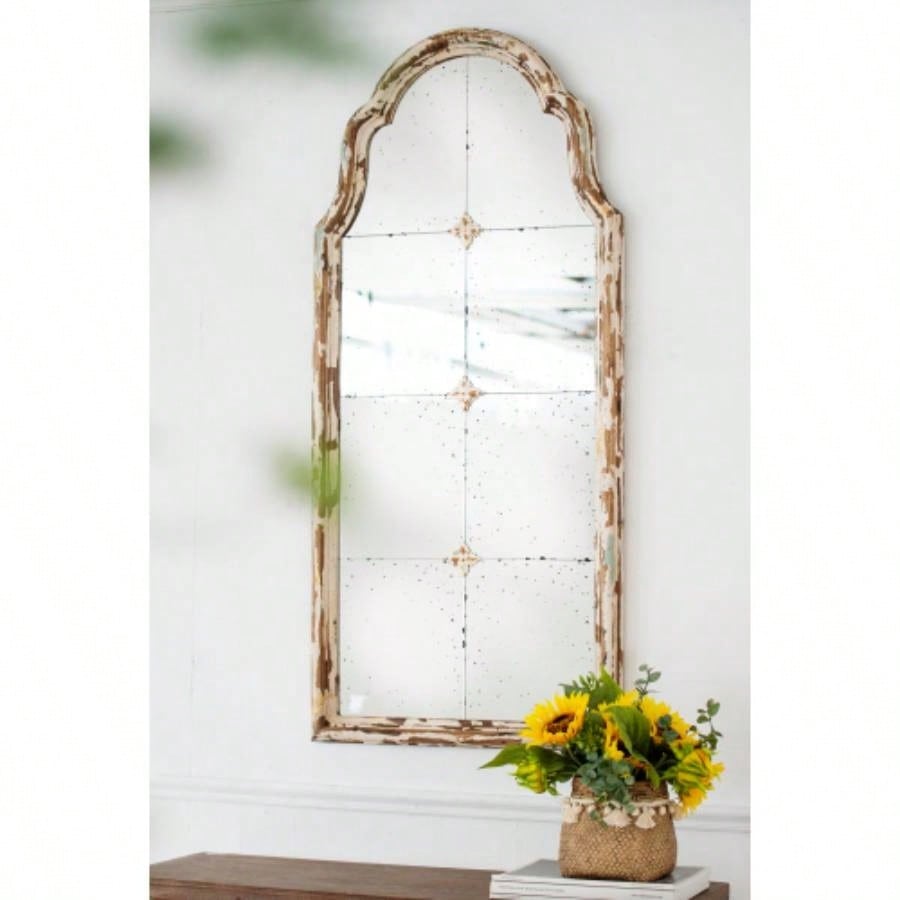 22x 48 Large Gold Framed Wall Mirror, Wood Arched Mirror with Decorative Window Look Living Room, Bathroom, Entryway