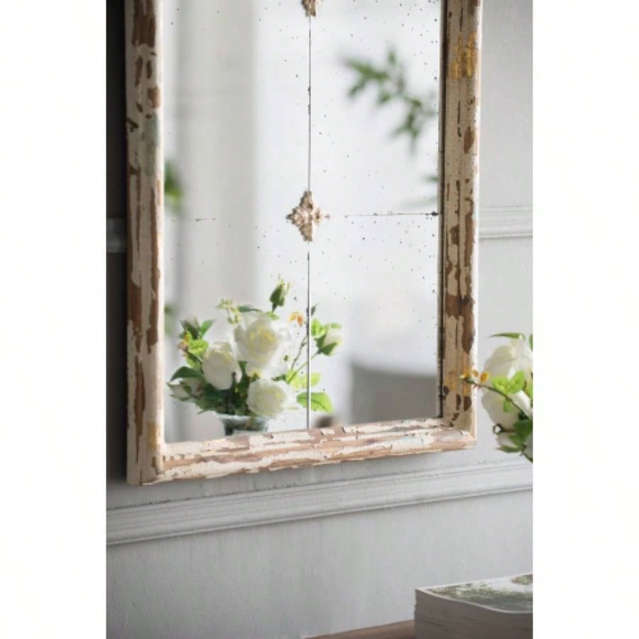 22x 48 Large Gold Framed Wall Mirror, Wood Arched Mirror with Decorative Window Look Living Room, Bathroom, Entryway