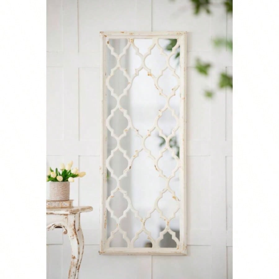 24x 60 Distressed White Floor Mirror, Full Body Mirror Bathroom Bedroom Living Room