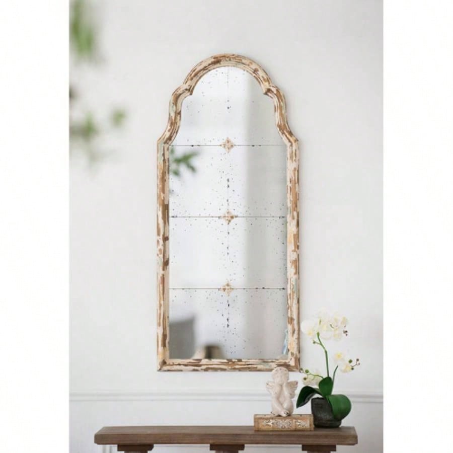 22x 48 Large Gold Framed Wall Mirror, Wood Arched Mirror with Decorative Window Look Living Room, Bathroom, Entryway