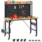 48Adjustable Workbench with pegboard, Heavy Duty Wooden Desktop Workbench with Wheels, 1600 lb. Load Capacity, Rolling Workbench with AC/USB Outlet, Hooks, Shelf, Garage, Workshop, Office, Home.