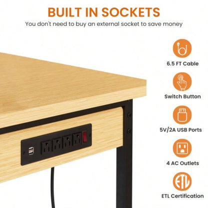 48Adjustable Workbench with pegboard, Heavy Duty Wooden Desktop Workbench with Wheels, 1600 lb. Load Capacity, Rolling Workbench with AC/USB Outlet, Hooks, Shelf, Garage, Workshop, Office, Home.