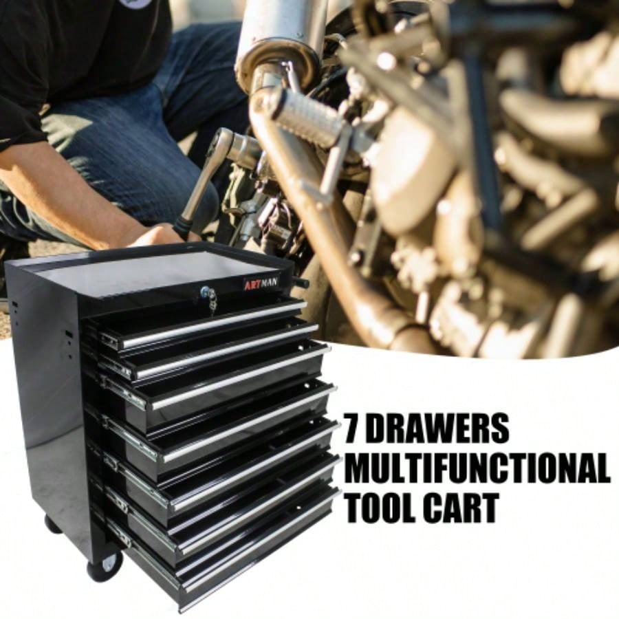DRAWERS MULTIFUNCTIONAL CART WITH WHEELS - BLACK