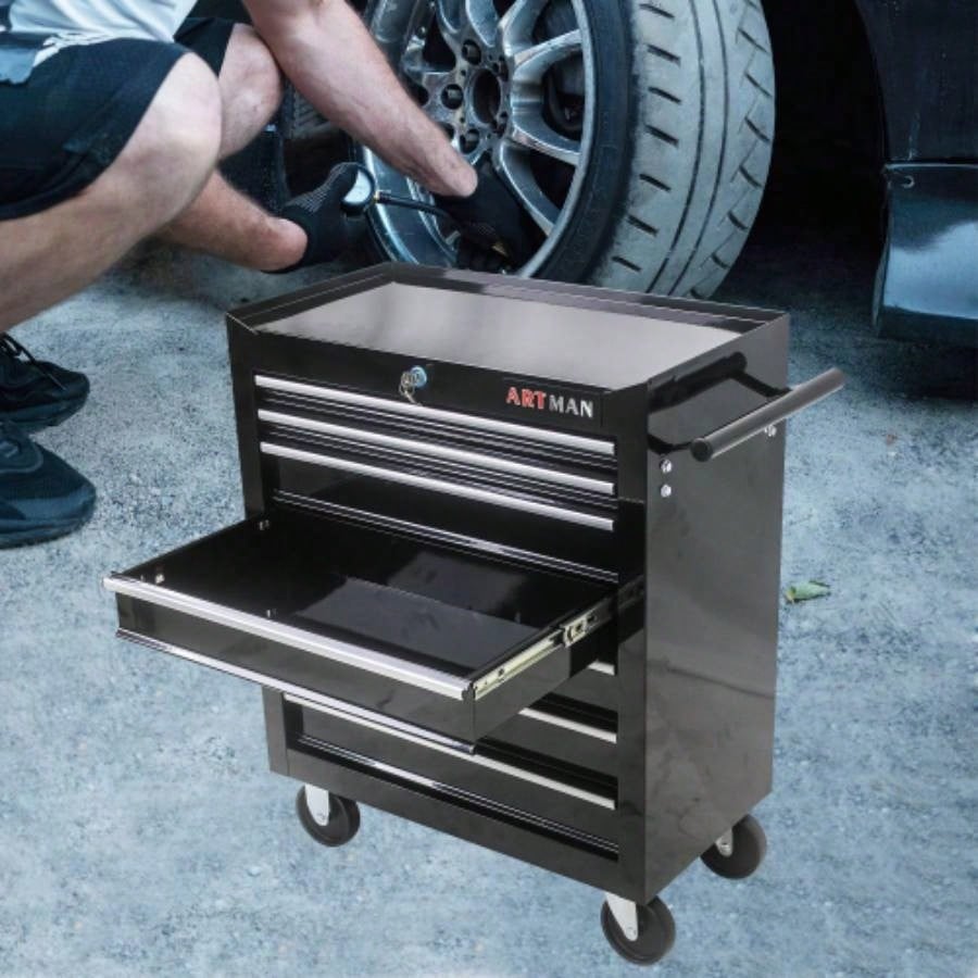 DRAWERS MULTIFUNCTIONAL CART WITH WHEELS - BLACK