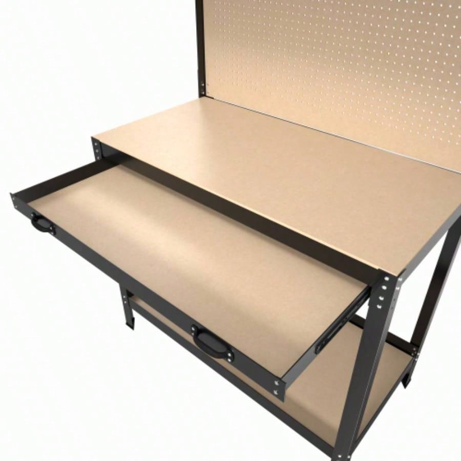 63 Tools Cabinet Working Tables Workbench Storage Workshop Table with Drawers and Pegboard