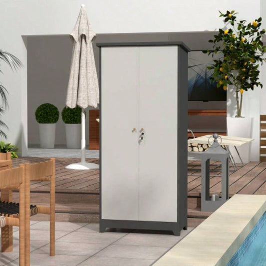 Outdoor Cabinet Outdoor Storage Cabinet Waterproof, Storage Cabinet cabinet with Shelves, Vertical Tall Garden Storage cabient Outdoor Storage Cabinet Weatherproof Outside in light gray