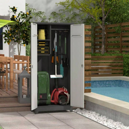 Outdoor Cabinet Outdoor Storage Cabinet Waterproof, Storage Cabinet cabinet with Shelves, Vertical Tall Garden Storage cabient Outdoor Storage Cabinet Weatherproof Outside in light gray