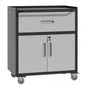 Sturdy and Durable Metal Cabinet Garage with Wheels - Mobile Heavy - Duty Storage Cabinet with 1 Drawer and 2 Locking Doors, Rolling Storage Cabinet, Black and Gray
