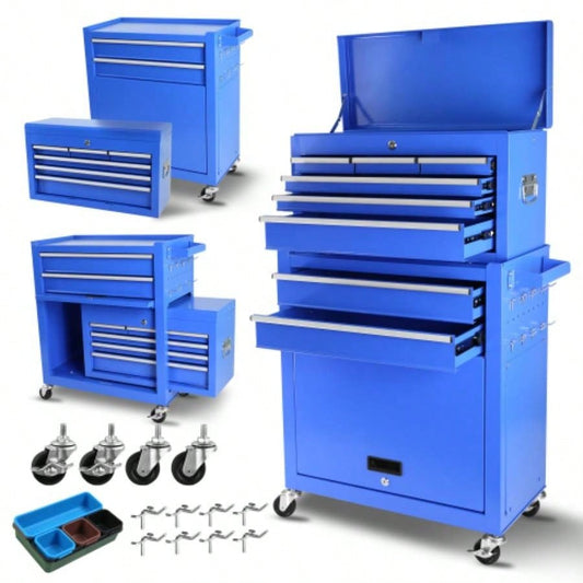 Rolling Chest with Wheels and 8 Drawers, Detachable Large Cabinet with Lock Garage, Locking Mechanic Cart with Black Liner Warehouse, Workshop, High Capacity