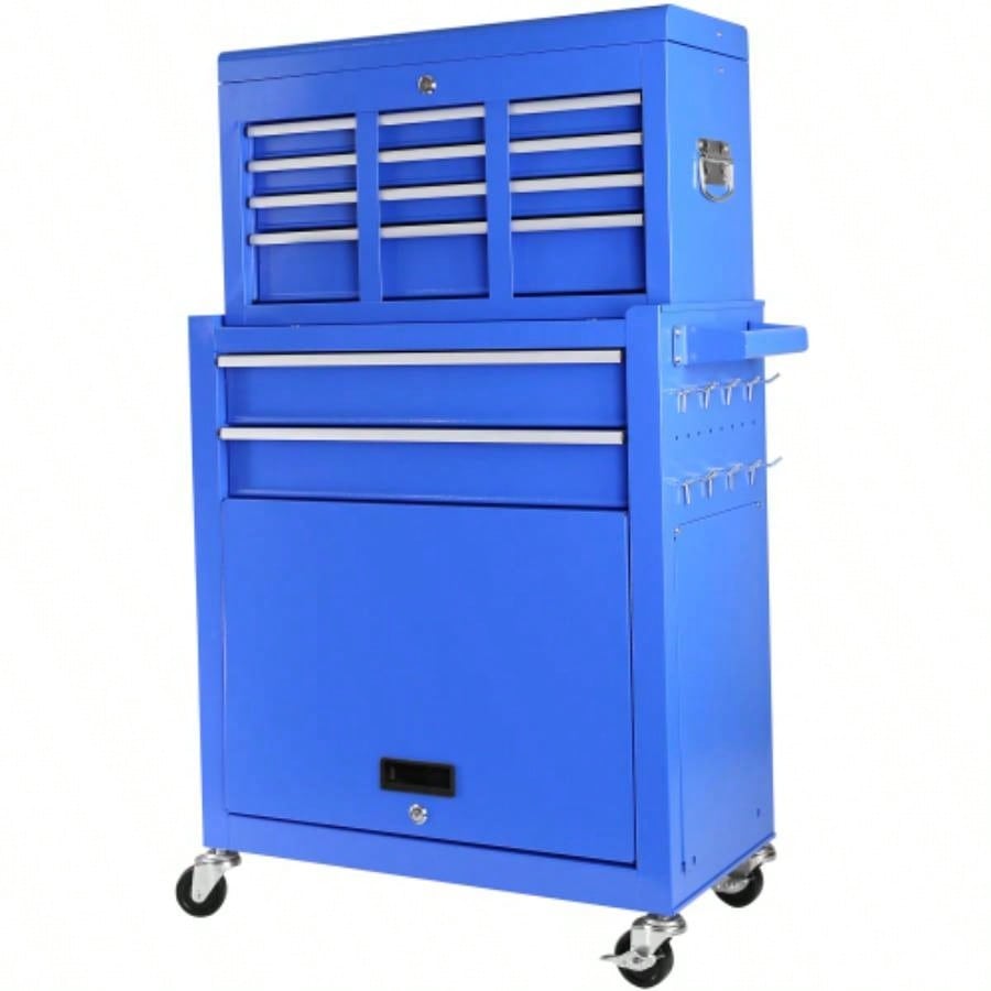 Rolling Chest with Wheels and 8 Drawers, Detachable Large Cabinet with Lock Garage, Locking Mechanic Cart with Black Liner Warehouse, Workshop, High Capacity
