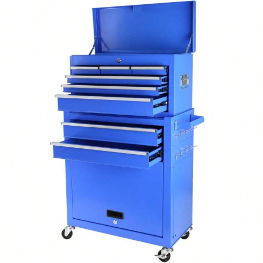 Rolling Chest with Wheels and 8 Drawers, Detachable Large Cabinet with Lock Garage, Locking Mechanic Cart with Black Liner Warehouse, Workshop, High Capacity