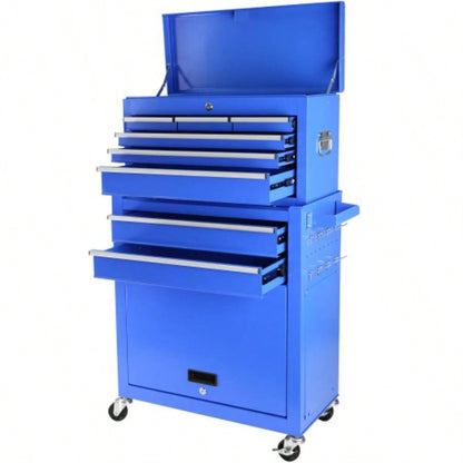 Rolling Chest with Wheels and 8 Drawers, Detachable Large Cabinet with Lock Garage, Locking Mechanic Cart with Black Liner Warehouse, Workshop, High Capacity