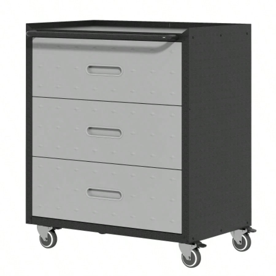 Sturdy and Durable Metal Cabinet Garage with Wheels - Mobile Heavy - Duty Storage Cabinet with 1 Drawer and 2 Locking Doors, Rolling Storage Cabinet, Black and Gray