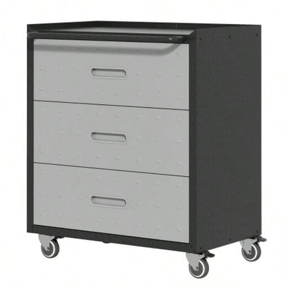Sturdy and Durable Metal Cabinet Garage with Wheels - Mobile Heavy - Duty Storage Cabinet with 1 Drawer and 2 Locking Doors, Rolling Storage Cabinet, Black and Gray