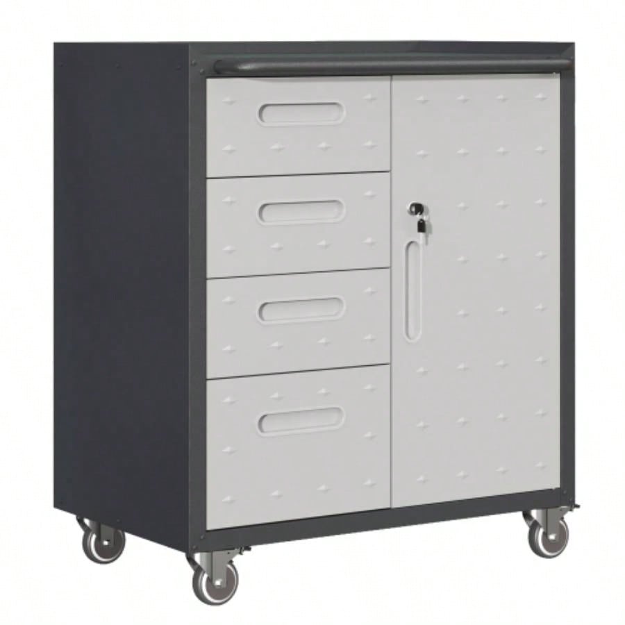 Sturdy and Durable Metal Cabinet Garage with Wheels - Mobile Heavy - Duty Storage Cabinet with 1 Drawer and 2 Locking Doors, Rolling Storage Cabinet, Black and Gray