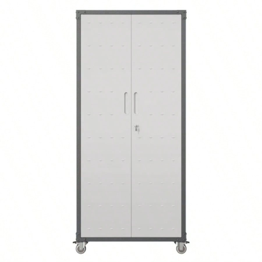 Sturdy and Durable Metal Cabinet Garage with Wheels - Mobile Heavy - Duty Storage Cabinet with 1 Drawer and 2 Locking Doors, Rolling Storage Cabinet, Black and Gray